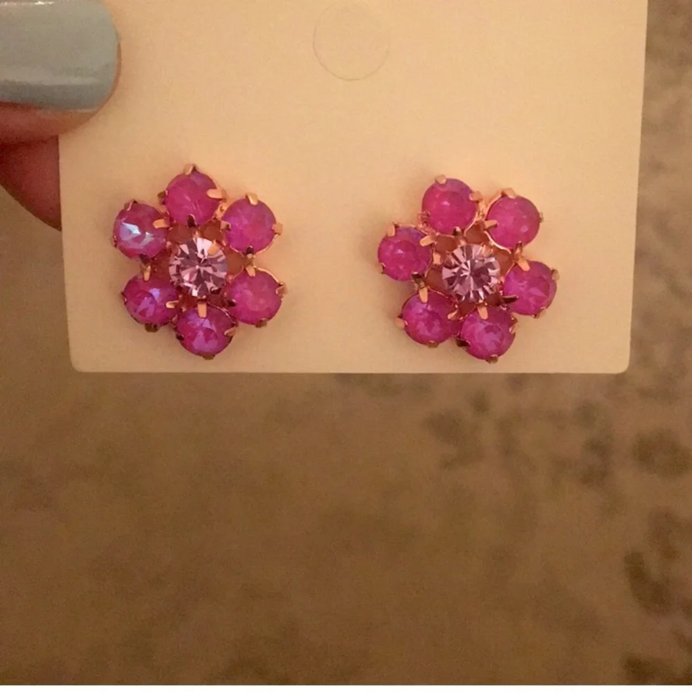 Fuchsia AB Crystal Flower Earrings